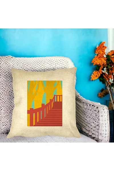 BEKZ Perna Decorativa Patrata Bridge Art, 40x40 cm, Husa Detasabila, Burduf
