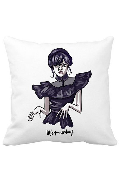 BEKZ Wednesday Addams Dancing Hands Decorative Pillow 1.40x40 cm, White, Matte, Removable Cover, Bellows