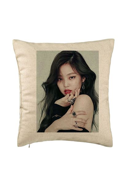 BEKZ Perna Decorativa BlackPink Jennie 1, 40×40 cm, Bej, Husa Detasabila, Burduf