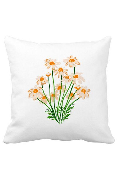 BEKZ Perna Decorativa Patrata Florale Margarete, 40x40 cm, Alba, Mata, Husa Detasabila, Burduf