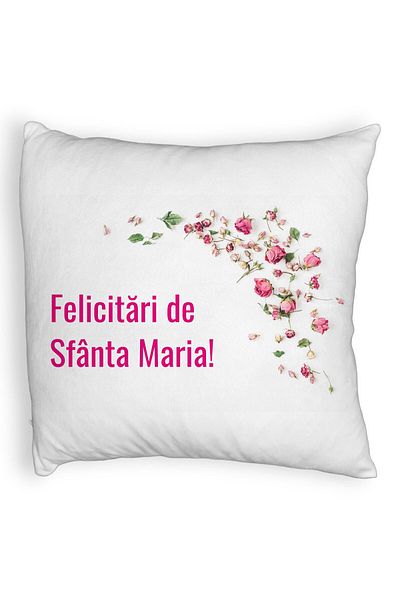 BEKZ Perna Decorativa Fluffy, Model Felicitari de Sfanta Maria, 40x40 cm, Alba, Husa Detasabila, Burduf