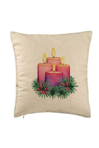 BEKZ Perna Decorativa cu tematica de Craciun, Lumanari 5, 40x40 cm, Bej, Husa Detasabila, Burduf