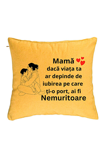 BEKZ Perna Decorativa, Model pentru Mama 5, 40x40 cm, Galben, Husa Detasabila...