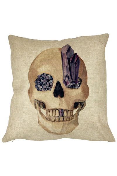 BEKZ Perna Decorativa cu motiv Craniu de Halloween,1, 40x40 cm, Husa Detasabila, Burduf