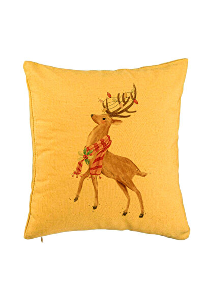 BEKZ Perna Decorativa de Craciun cu Ren, 2, 40x40 cm, Galben, Husa Detasabila...