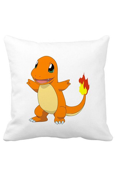 BEKZ Perna Decorativa Patrata copii Fire Lizard, 40x40 cm, Alba, Mata, Husa Detasabila, Burduf