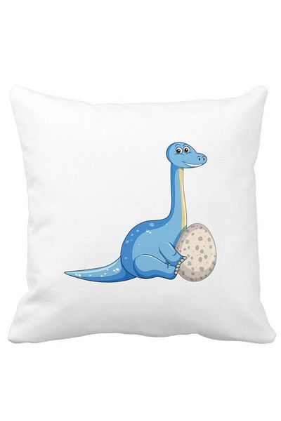 BEKZ Children's Square Decorative Pillow, Dinosaur With Eggs, 40x40 Cm, White, Matte, Removable Cover, Be