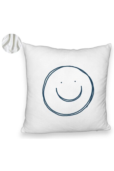 BEKZ Perna Decorativa Fluffy, Model Smiley Face, 40x40 cm, Alba, Husa Detasab...