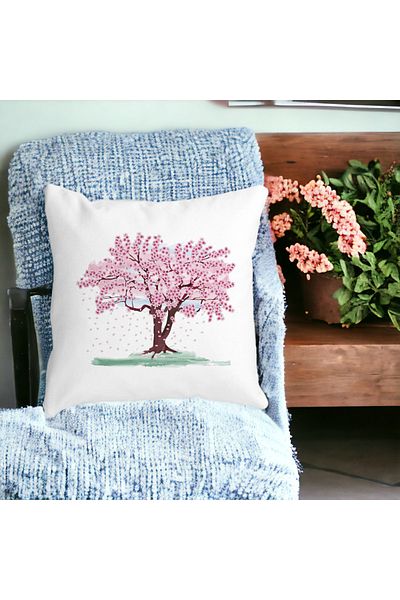 BEKZ Perna Decorativa Patrata Rose Tree, 40x40 cm, Alba, Mata, Husa Detasabila, Burduf