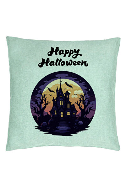 BEKZ Perna Decorativa cu motiv de Halloween si Text, 40x40 cm, Verde Menta, H...