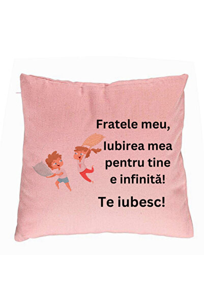 BEKZ Perna Decorativa Fratele meu 6, 40x40 cm, Roz, Husa Detasabila, Burduf