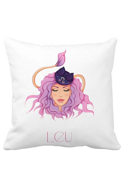BEKZ Decorative Pillow, Leo Zodiac Sign, 40x40 cm, White, Matte, Removable Cover, Bellows