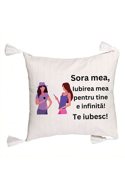 BEKZ Decorative Pillow with Fringes My Sister 16, 45x45 cm, With zipper