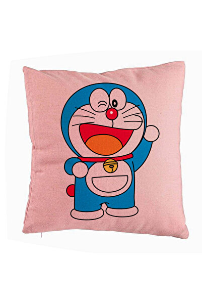 BEKZ Декоративна възглавница, Детски мотив Дораемон, 40x40 см, Розова, Свалящ...