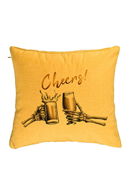 BEKZ Față de pernă Halloween cu text „Noroc”, 40x40 cm, galbenă