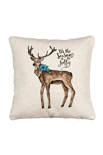 BEKZ Fata de perna Canapea de Craciun Ren si text, 3, 40x40 cm, Cu fermoar