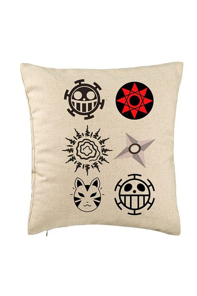 BEKZ Perna Decorativa cu Naruto symbols, 40x40 cm, Bej, Husa Detasabila, Burduf