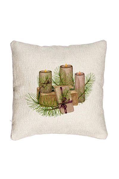 BEKZ Fata de perna Canapea cu tematica de Craciun, Lumanari, 7, 40x40 cm, Cu fermoar