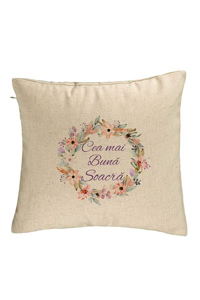 BEKZ Perna Decorativa pentru Soacra 2, 40x40 cm, Bej, Husa Detasabila, Burduf