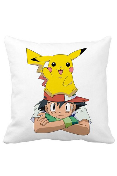 BEKZ Pikachu Pokemon Kids Square Decorative Pillow, 40x40 cm, White, Matte, Removable Cover, Bellows
