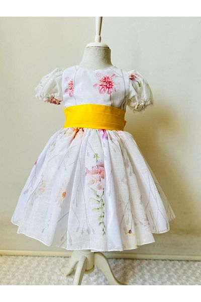Gala Belt Yellow Flower Children's Dress