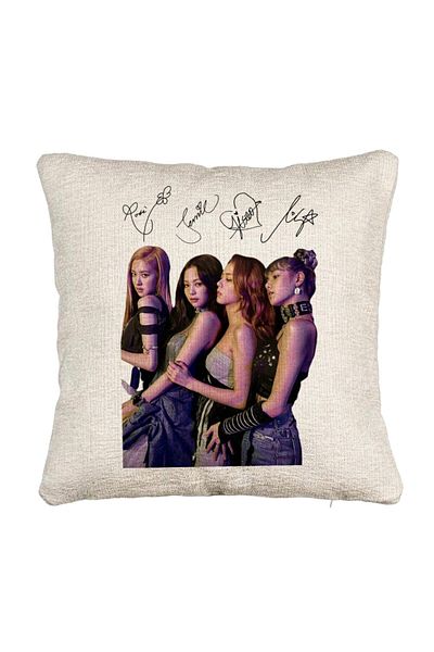 BEKZ Fata de perna Canapea BlackPink cu Semnaturi, Model 3, 40x40 cm, Cu fermoar