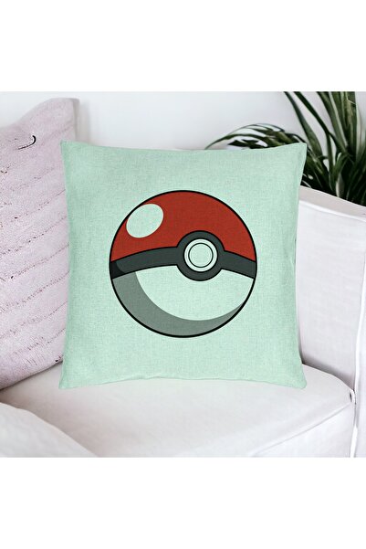 BEKZ Fata De Perna, Model Copii Pokeball, 40x40 Cm, Verde Menta, Husa Detasabila