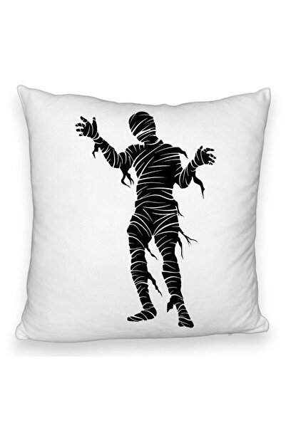 BEKZ Perna Decorativa Fluffy cu motiv Mumie de Halloween 2, 40x40 cm, Alba, H...