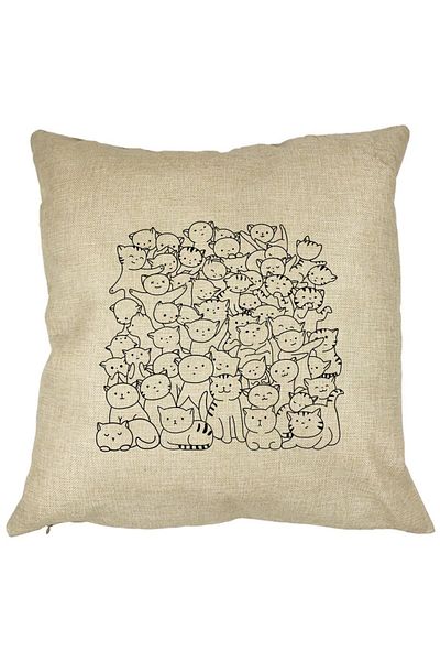 BEKZ Perna Decorativa Patrata Cat Life, 40x40 cm, Husa Detasabila, Burduf
