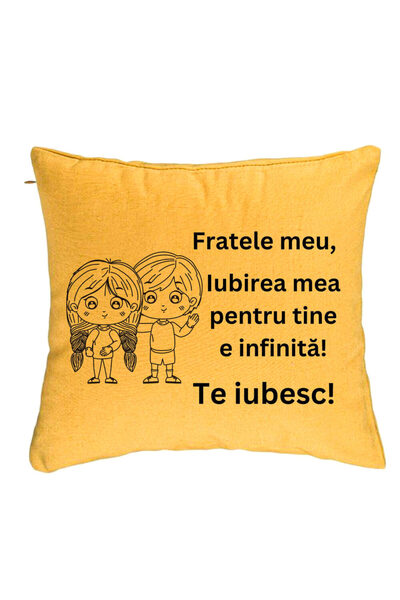 BEKZ Perna Decorativa Fratele meu 2, 40x40 cm, Galben, Husa Detasabila, Burduf