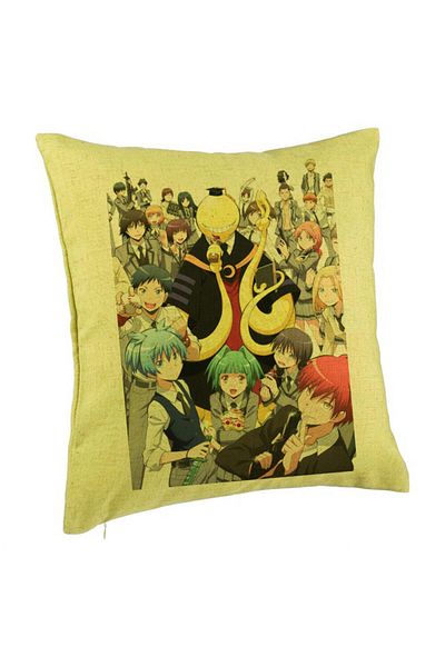 BEKZ Perna Decorativa cu Assasination Classroom, 40x40 cm, Verde, Husa Detasabila, Burduf
