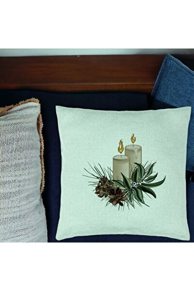 BEKZ Декоративна възглавница с коледна тематика, свещи, 8, 40x40 см, ментово ...