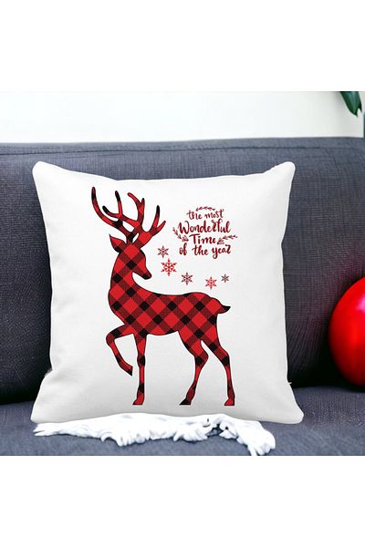 BEKZ Christmas Pillowcase With Reindeer And Text 2, 40x40 Cm, White, Matte