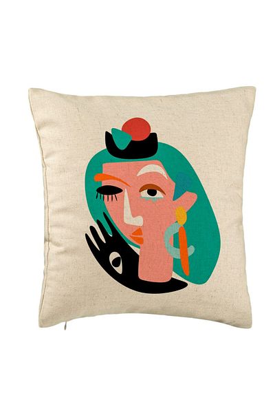 BEKZ Perna Decorativa, Model Picasso style, 40x40 cm, Bej, Husa Detasabila, Burduf