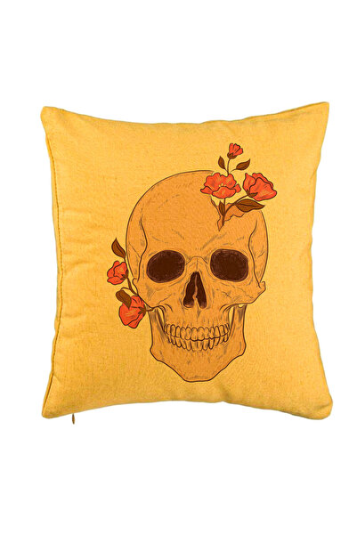 BEKZ Perna Decorativa, Model Skull Rose Art, 40x40 cm, Galben, Husa Detasabil...