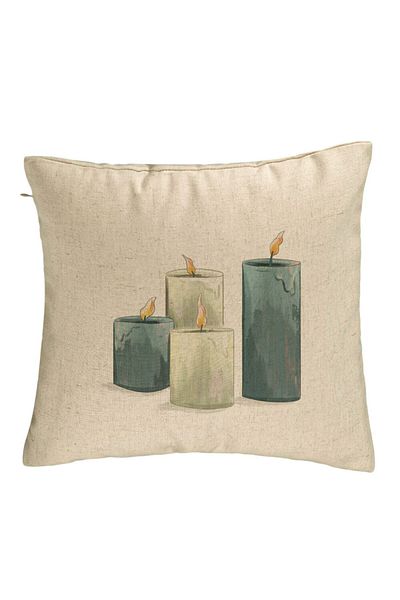BEKZ Perna Decorativa cu tematica de Craciun, Lumanari 4, 40x40 cm, Bej, Husa Detasabila, Burduf