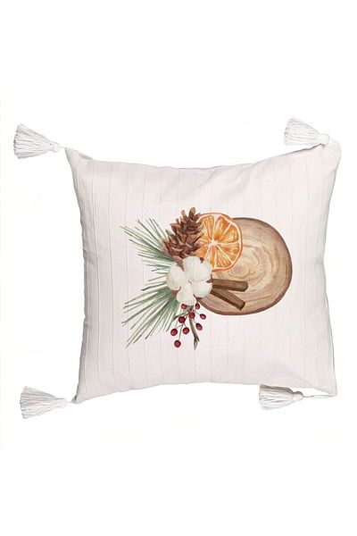 BEKZ Christmas themed decorative pillow with fringes, 14, 45x45 cm, Ecru, with zipper