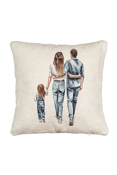 BEKZ Perna Decorativa Canapea, Model Family in Blue, 40x40 cm, Cu fermoar
