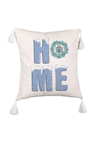 BEKZ Decorative Pillow with Christmas Fringes, HOME, 45x45 cm, Ecru, With zipper