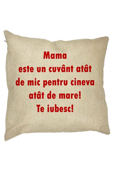 BEKZ Perna Decorativa Patrata Pentru Mama Te iubesc, 40x40 cm, Husa Detasabila, Burduf