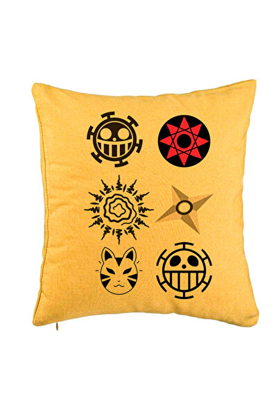BEKZ Perna Decorativa cu Naruto symbols, 40x40 cm, Galben, Husa Detasabila, B...