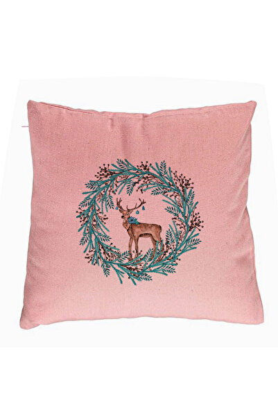 BEKZ Perna Decorativa Coronita de Craciun si REN, 40x40 cm, Roz, Husa Detasab...