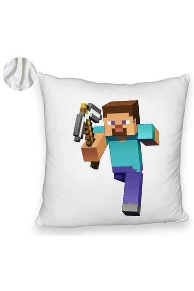 BEKZ Față de pernă pufoasă, model Minecraft Mining Steve pe 8 biți, 40x40 cm, albă