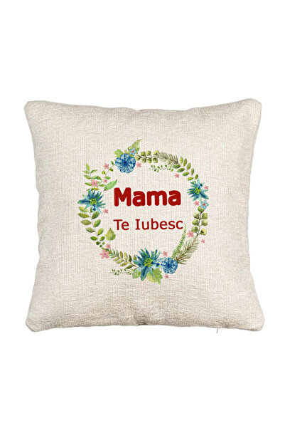 BEKZ Fata de perna Canapea, Model Mama Te Iubesc, 40x40 cm, Cu fermoar