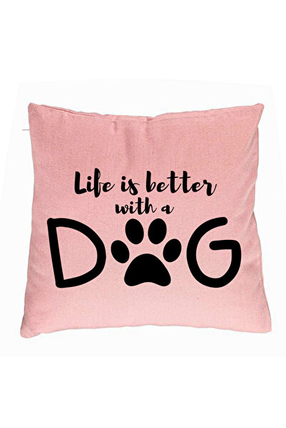 BEKZ Perna Decorativa, Model Life is better with a Dog, 40x40 cm, Roz, Husa D...
