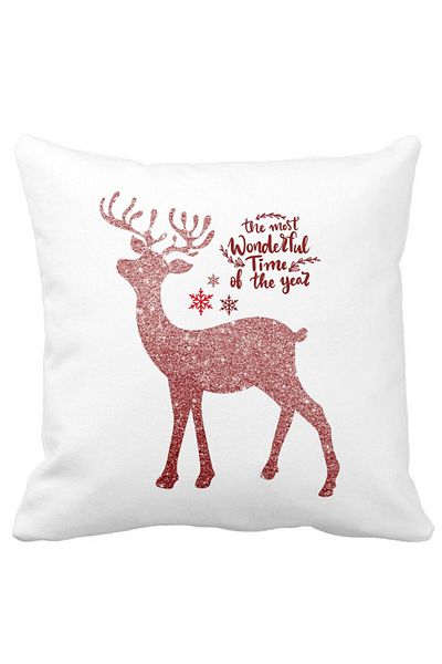 BEKZ Christmas Decorative Pillow With Reindeer And Text 1, 40x40 Cm, White, Matte, Removable Cover, Bello