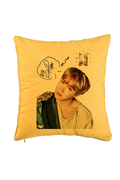 BEKZ Perna Decorativa BTS J-hope, 40x40 cm, Galben, Husa Detasabila, Burduf
