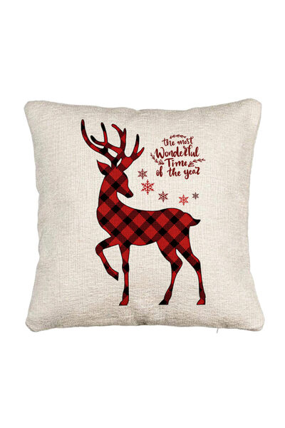 BEKZ Fata de perna Canapea de Craciun cu Ren si Text 2, 40x40 cm, Cu fermoar