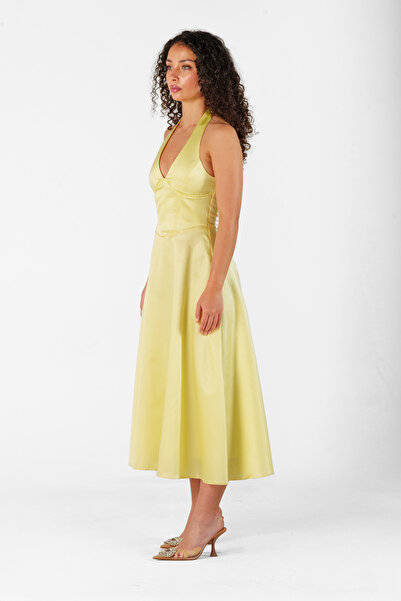 dopamiq VELVETTA – 4 Renk Deri Desenli Saten Elbise