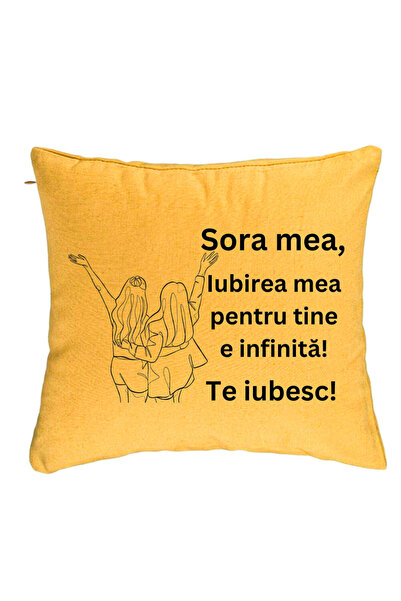 BEKZ Perna Decorativa Sora mea 5, 40x40 cm, Galben, Husa Detasabila, Burduf
